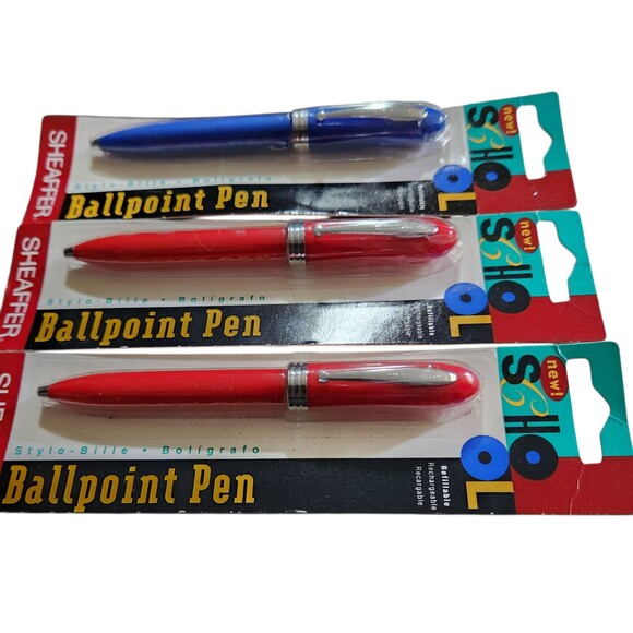 Lot of 3 Sheaffer Ballpoint School Pens Refillable Black Ink Red Blue NEW - Picture 2 of 5